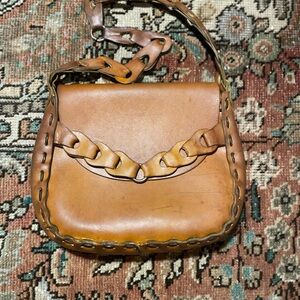 Vintage Artisan 1970’s Leather Braided Hand Bag Boho Chic Western Festival